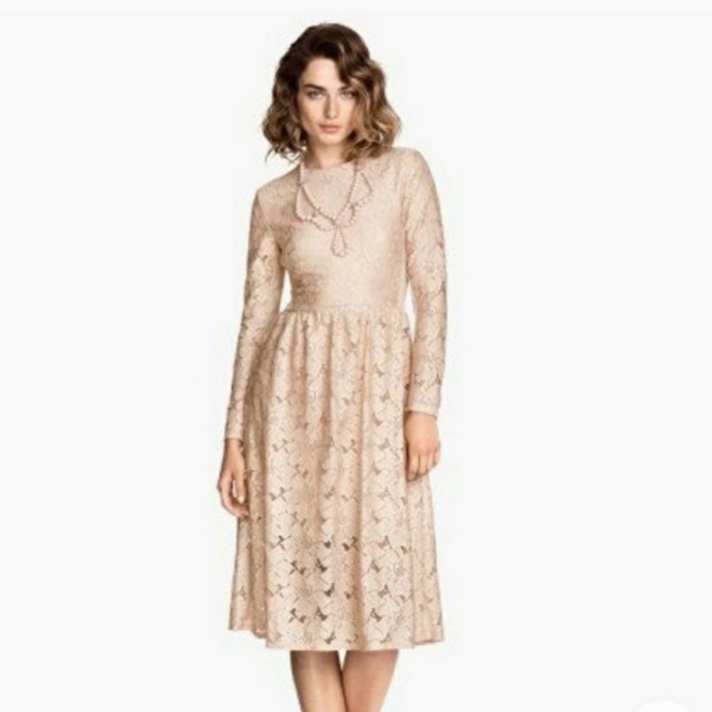 H&M Pale Pink Lace Midi Dress